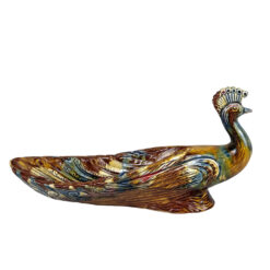 Mid-Century 15" Ceramic Peacock Candy Dish w/ Multi-color Glaze