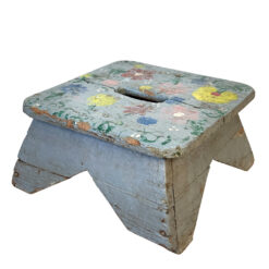 Antique Primitive Farmhouse Gray Floral Footstool