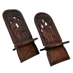 Vintage African Mahogany Elephant & Giraffe Carved Slipper Chairs - A Pair