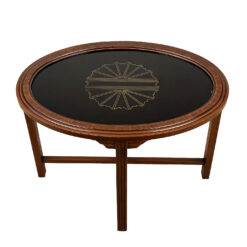 Antique Art Deco Oval Mahogany Black Glass Side Table
