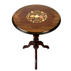 Vintage Italian Rococo Floral Marquetry Fruitwood Round Side Table