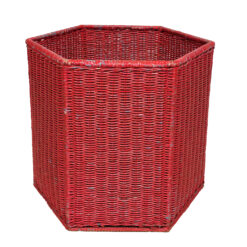 Vintage Coastal Boho Red Wicker Octagonal Basket Hamper