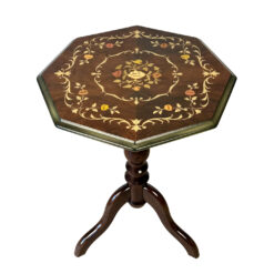 Vintage Italian Rococo Floral Marquetry Fruitwood Octagonal Side Table