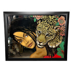 Vintage 53" Ethnic Women & Jaguar Painted Mirrored Wall Art