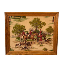 Vintage English Traditional Equestrian Fox Hunt 3D Textile & Oak Wall Art