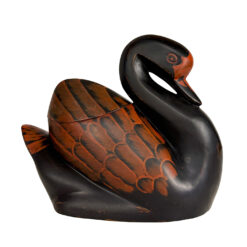 Vintage Chinese Black & Red Lacquer Swan Storage Box Jar