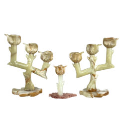 Vintage Italian Onyx Stone Tulip Candelabra Candlestick Holders - Set of 3