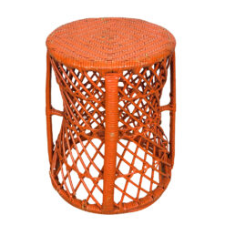 Vintage Boho Orange Wicker Round Plant Stand