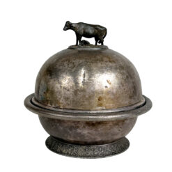 Antique Farmhouse Silverplate Round Domed Cow Butter Dish