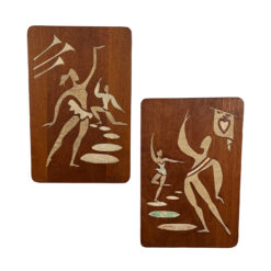 Mid-Century Abstract Figural Dancers Walnut Wall Plaques - A Pair