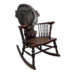 Antique Victorian Carved Oak & Leather Tufted Rocking Chair