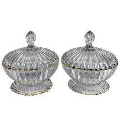 Vintage Hollywood Regency Scalloped Glass Lidded Candy Dish - A Pair