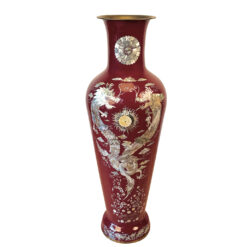 Vintage 41" Chinese Chinoiserie Red Enamel & Mother of Pearl Inlay Dragon Floor Vase