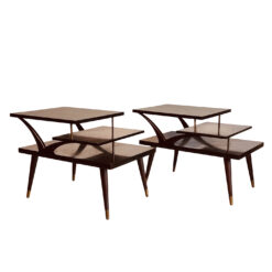 Mid-Century Mahogany Sunburst Bentwood 3-Tier End Tables - A Pair