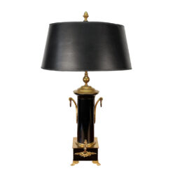 Antique French Empire Brass Urn Black Shade Table Lamp