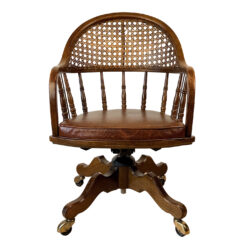 Vintage Traditional Mahogany & Cane Bankers Swivel Desk Chair