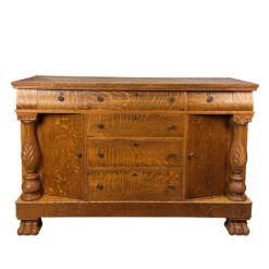 Antique Empire Quarterawn Oak Lions Paw Carved Sideboard Buffet Server
