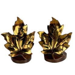 Vintage Traditional Gold Gilded Metal Maple Leaf Library Bookends - A Pair