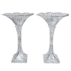 Vintage 13" Victorian Crystal Glass Lotus Flower Compote Pedestal Bowls - A Pair