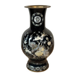 Vintage 28" Chinese Black Enamel Mother of Pearl Peacock Floor Vase