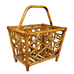 Vintage Coastal Rattan Chinoiserie Rattan Record Holder Magazine Rack