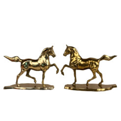 Vintage Traditional Brass Equestrian Horse Mantle Bookends - A Pair