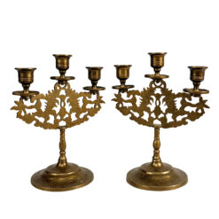 Vintage Chinese Chinoiserie Brass Dragon Candlestick Candelabra - A Pair