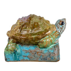 Vintage 1970s Stoneware Drip Glazed Turtle Garden Sculpture