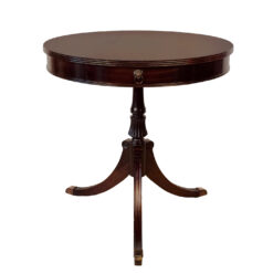 Vintage Traditional Mahogany Round Drum Table w/ Lions Head Pulls