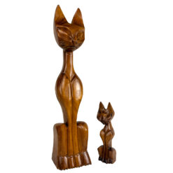 Mid-Century 17" Teak Siamese Cat Carved Sculpture - A Pair