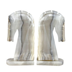 Mid-Century Art Deco Italian Onyx Stone Trojan Horse Library Bookends – A Pair
