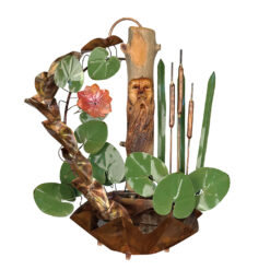 Outsider Folk Copper Art Garden Indoor Water Fountain w/ Live Edge Log