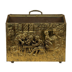 Vintage Traditional English Brass Repousse Magazine Rack Record Stand Caddy
