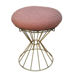 Mid-Century Gold Hour Glass Red Polka Dot Round Vanity Stool