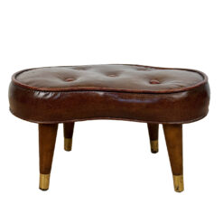 Mid-Century Button Tuft Brown Vinyl Kidney Footstool Ottoman