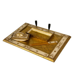 Vintage Italian Rococo Gold Gilt Library Pen Holder Desk Set