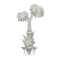 Vintage Florida Regency White Lacquered Palm Tree & Monkey Candle Holder Wall Sconce