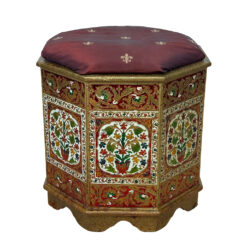 Vintage Middle Eastern Meenakari Hammered Tin Footstool Ottoman