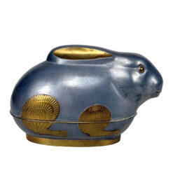 Vintage Asian Pewter & Brass Figural Rabbit Storage Box