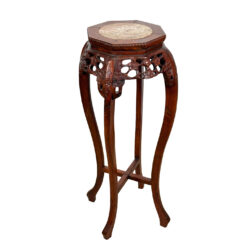 Vintage Chinese Rosewood Marble Top Carved Plant Stand Table