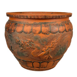 Antique 15" Japanese Red Clay Pottery Dragon Planter Pot Jardiniere