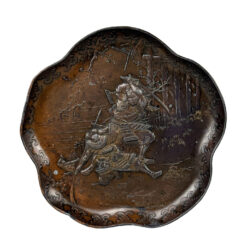 Antique Japanese Meiji Copper Samurai Warrior Catchall Dish