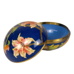 Vintage Chinese Cloisonne Blue Enamel Floral Round Storage Box