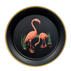 Mid-Century Florida Regency Flamingo Metal Round Serving Tray Wall Art - 19"