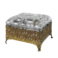 Vintage Rococo Gold Filigree & Scalloped Glass Vanity Trinket Box
