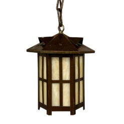 Antique Arts & Crafts Copper & Slag Glass Hanging Pendent Light