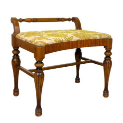 Vintage Traditional Maple Vanity Bench Seat w/ Green Floral Cushion