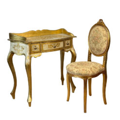 Vintage Italian Rococo Gold Giltwood Writing Desk Vanity w/ Chair