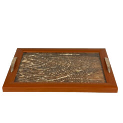 Vintage Traditional Copper Relief Glass Top Butlers Serving Tray