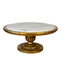 Vintage Hollywood Regency Gold Giltwood & Marble Rotating Round Cocktail Coffee Table